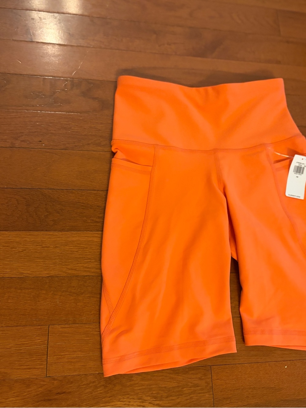 Old Navy Bright Orange High-Waist Bike Shorts with Side Pockets NWT - Picture 2 of 6